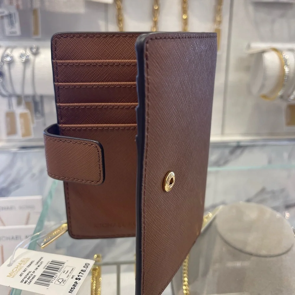 MICHAEL KORS Medium Crossgrain Leather Bifold Wallet ZP CN Luggage NWT